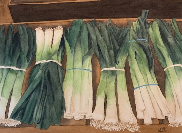 Box Of Leeks. – Lee Muir-Haman Watercolor Painting